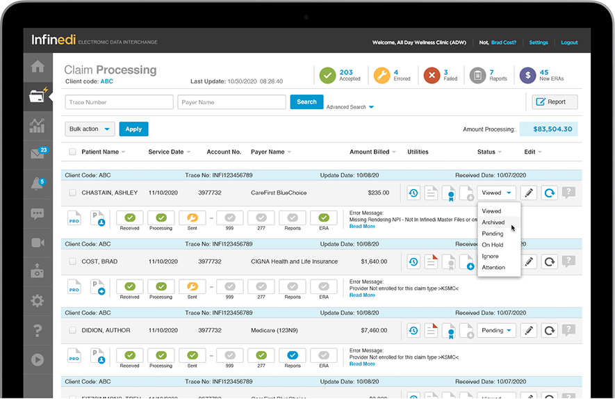 Claims Processing Screen