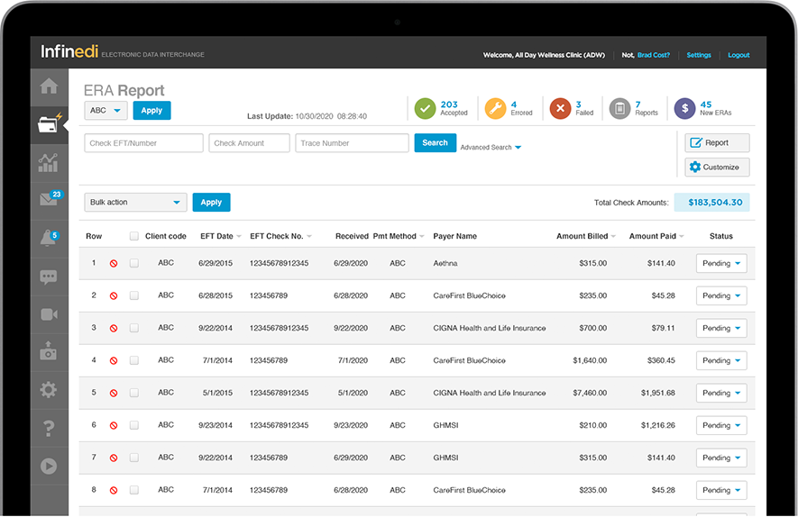 Electronic Remittance Advice (ERAs) Screen